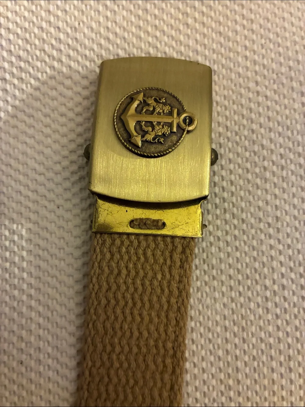 Vintage Canvas khaki tan Webbing Belt with Brass Buckle-standard friction style